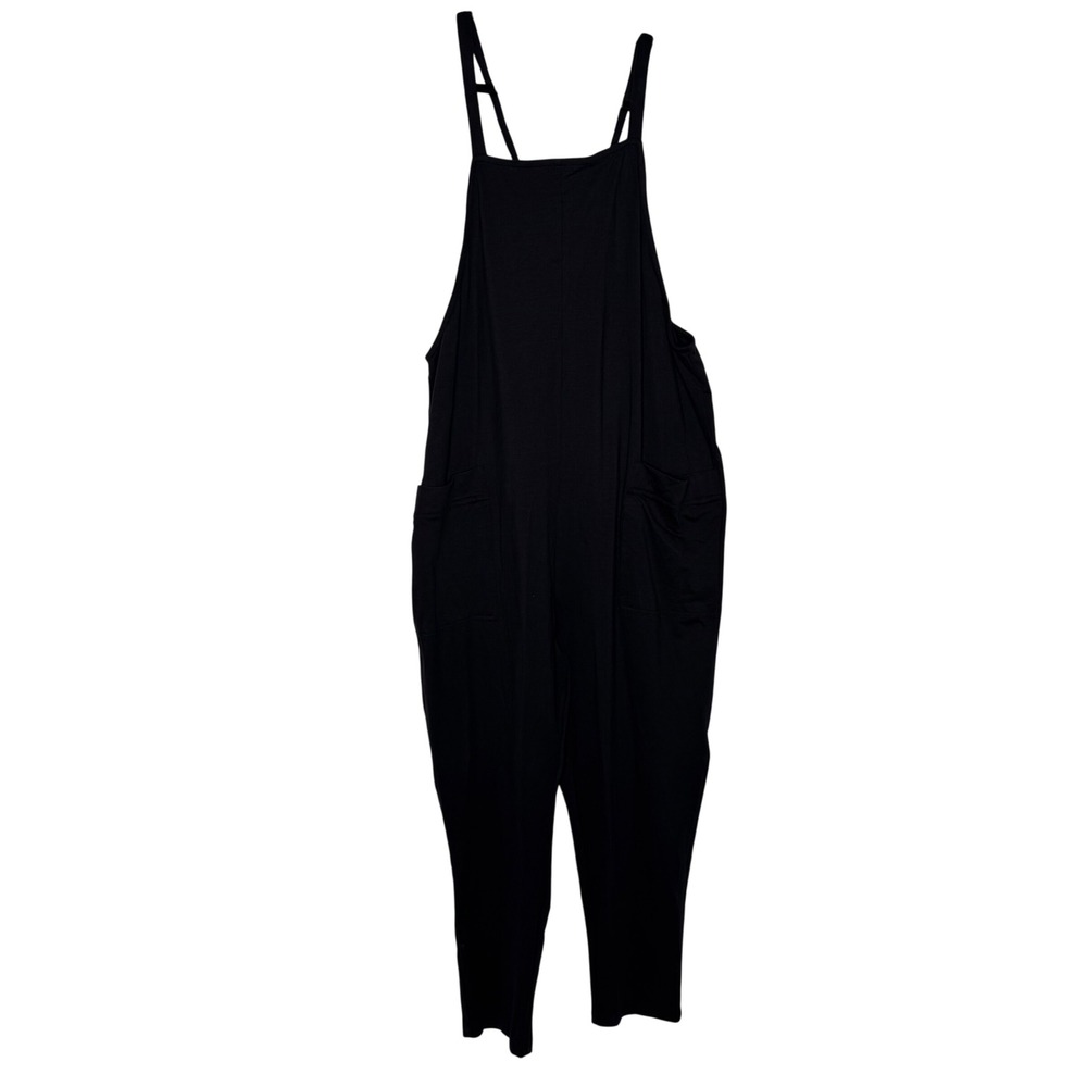 Quince NWOT Tencel Jersey Sleeveless Overalls 95% Cotton Black Pockets Sz Med